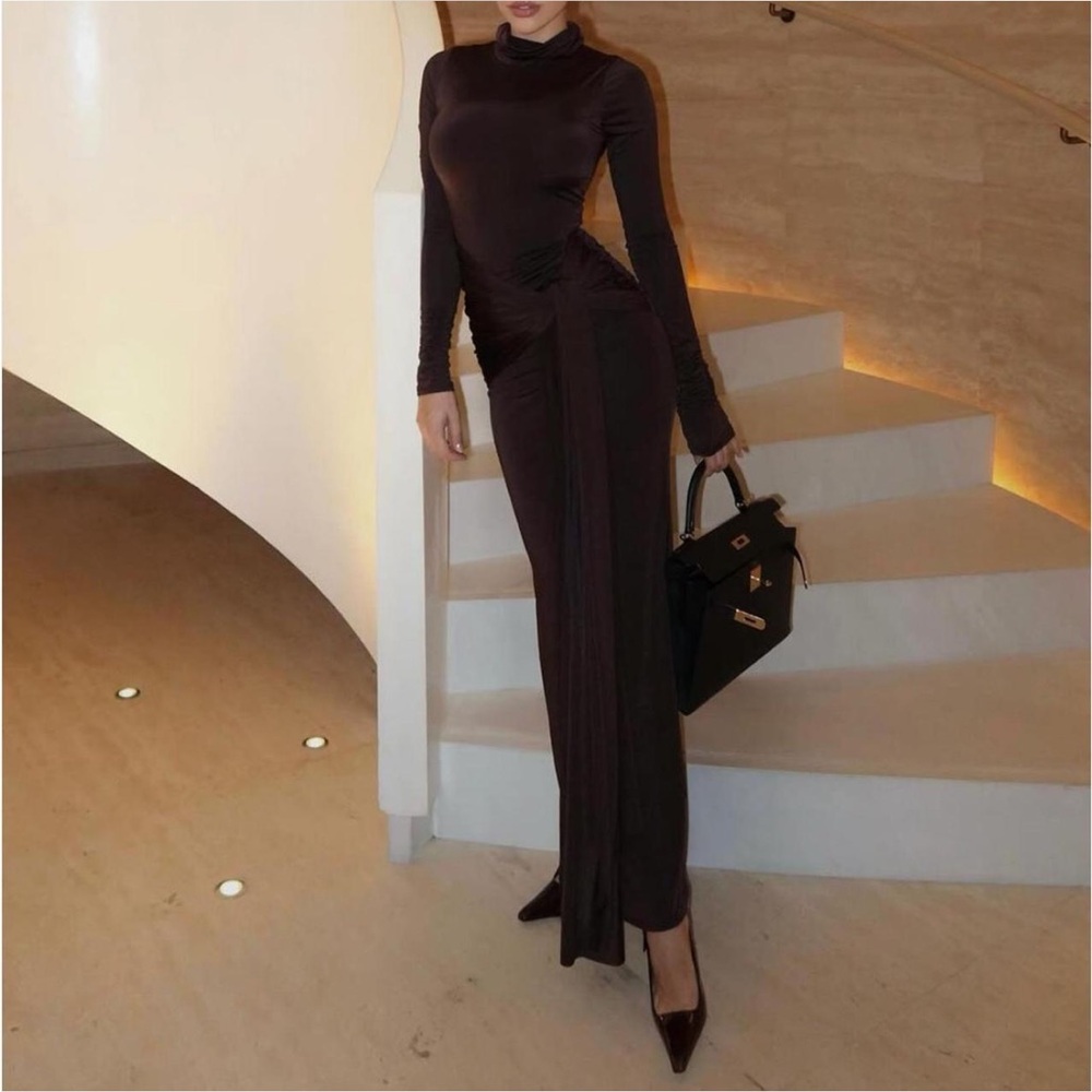 Brown Long Sleeve Dress